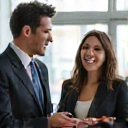 Egy csapat dolgozó, akik együtt nevetnek és pozitív interakcióban vannak egy modern irodában, ami a jobb csapatszellemet jelzi.